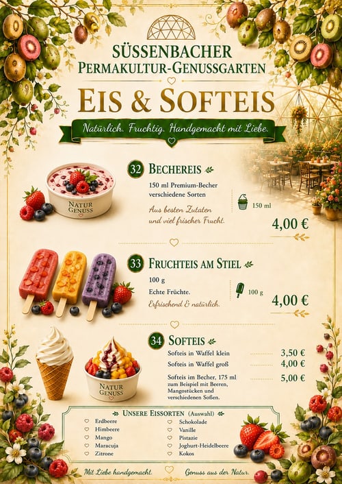 Speisekarte Eis und Softeis
