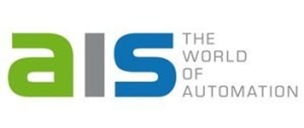 Logo "ais" in Grün, Grau und Blau mit dem Text "THE WORLD OF AUTOMATION".