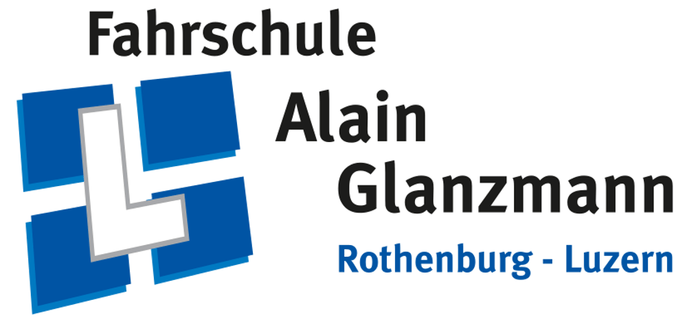 Fahrschule Alain Glanzmann Rothenburg - Luzern Logo mit blauem L-Symbol.