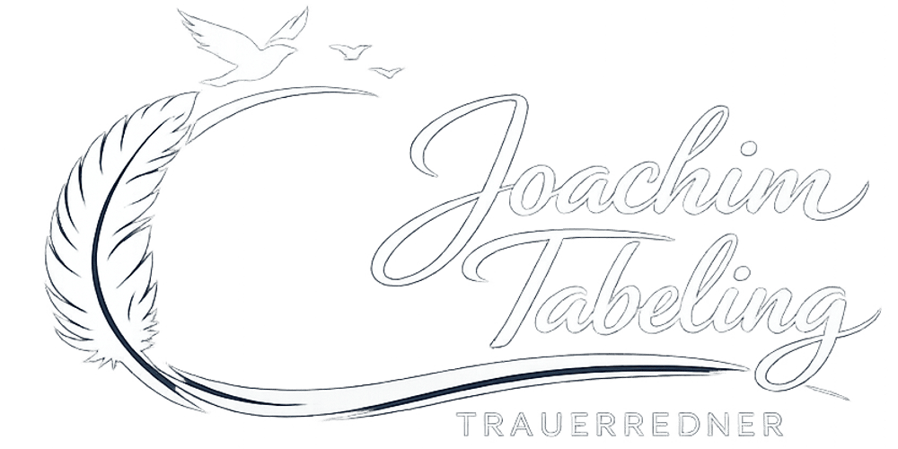 Logo: Joachim Tabeling Trauerredner, mit Feder und Vögeln.