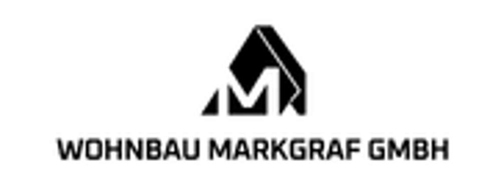 Logo: Schwarzer Umriss eines Hauses über dem Text "WOHNBAU MARKGRAF GMBH".