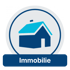 Haus-Symbol in blau und hellblau auf weißem Kreis mit blauem Textfeld "Immobilie" darunter.