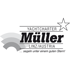 Yachtcharter Müller Logo: Schwarzer Text "Yachtcharter Müller Linz/Austria" mit Stern und grauen Bögen.