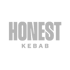 Grauer "HONEST KEBAB"-Schriftzug auf dunkelgrünem Hintergrund.