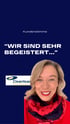 Frau mit rotem Schal und lächelndem Gesicht, daneben Text "Kundenstimme" und "WIR SIND SEHR BEGEISTERT...", Cleanteam Logo.