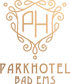 Goldenes Logo mit verschlungenem Rahmen, der die Buchstaben "PH" umschließt, darunter der Text "PARKHOTEL BAD EMS".