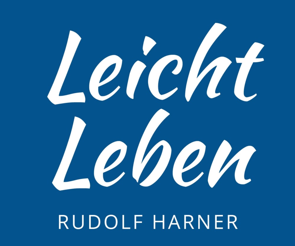 Blauer Hintergrund mit weißem Text: "Leicht Leben" in großer Schreibschrift, darunter "RUDOLF HARNER".