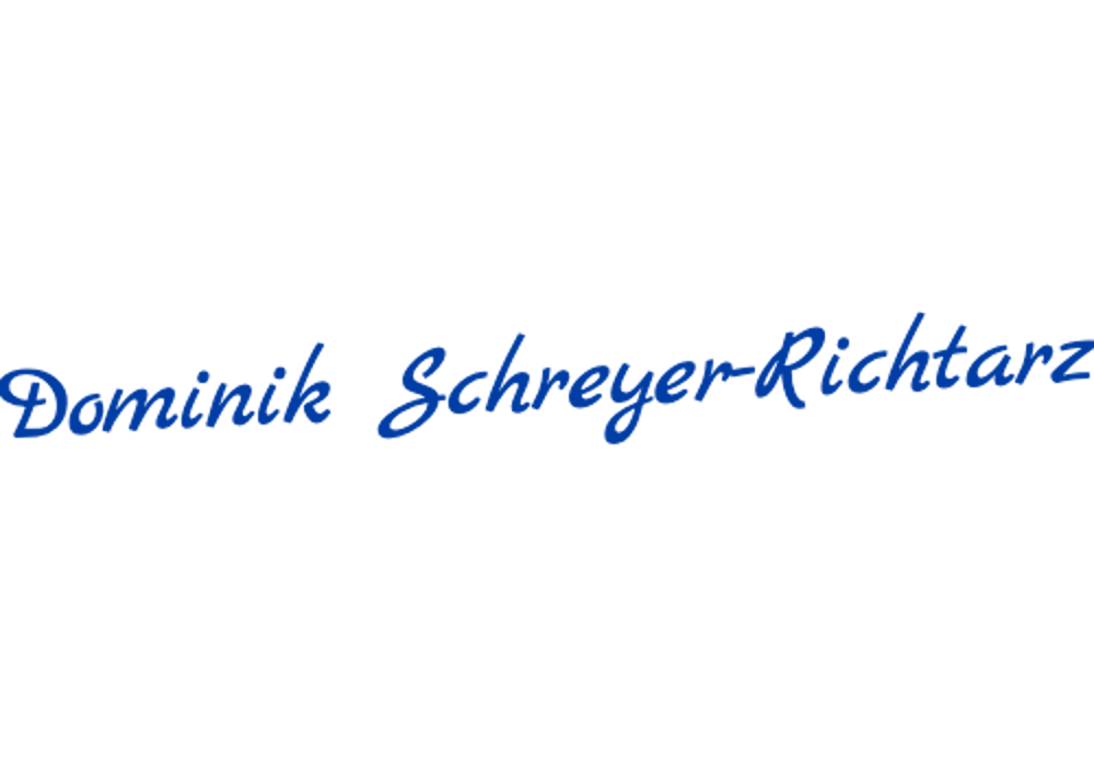 Blauer Text auf dunkelgrünem Hintergrund: Dominik Schreyer-Richtarz