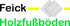 Logo mit dem grünen Schriftzug Holzfußböden und einer grafischen Darstellung von Parkett in Fischgrätoptik.