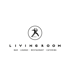 Livingroom Logo mit stilisierter Person in Kreis, darunter "LIVINGROOM" und "BAR • LOUNGE • RESTAURANT • CATERING".