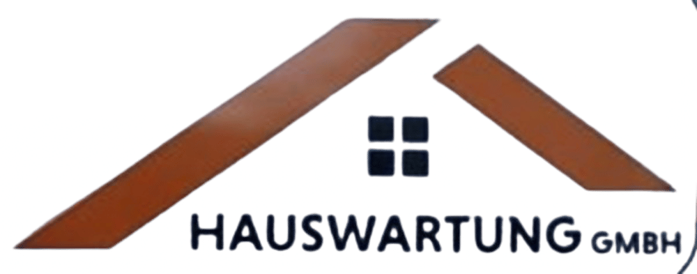 Dachsymbol mit vier Quadraten in der Mitte und dem Text "HAUSWARTUNG GMBH" darunter auf grünem Hintergrund.