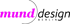 Logo mit dem pinkfarbenen Wort „mund“ und dem schwarzen Wort „design“ in einem Halbkreis, darunter „BERLIN“.
