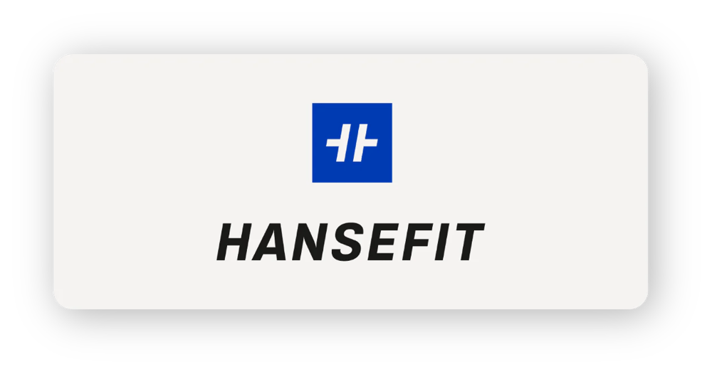 Hansefit-Logo mit blauem Symbol und dem Schriftzug "HANSEFIT" in Schwarz.