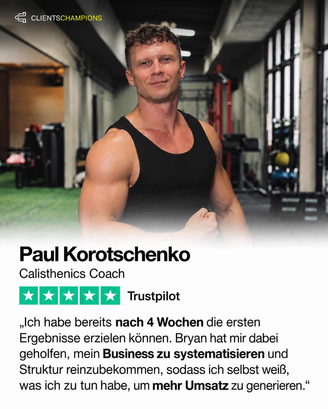 Kundenbewertung von Paul Korotschenko mit Porträt und fünf Sternen