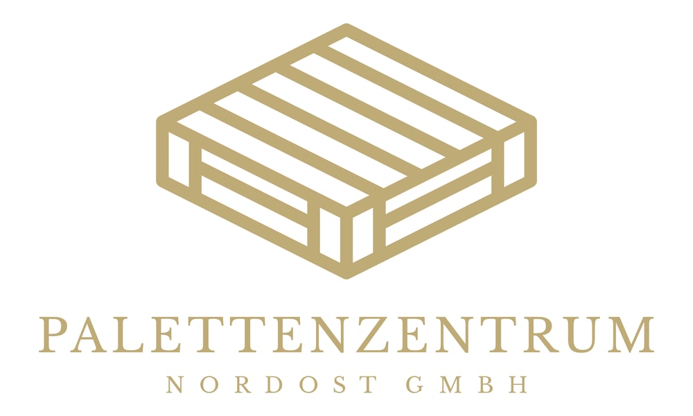 Goldene Drahtgitter-Palette über den Wörtern "PALETTENZENTRUM NORD OST GMBH".