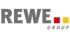 REWE Group Logo: Grauer Text "REWE" und "GROUP", mit einem roten und einem gelben Quadrat.