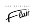 Schwarzer Text "DAS ORIGINAL" über dem geschwungenen Logo "Flair" auf dunkelgrünem Hintergrund.