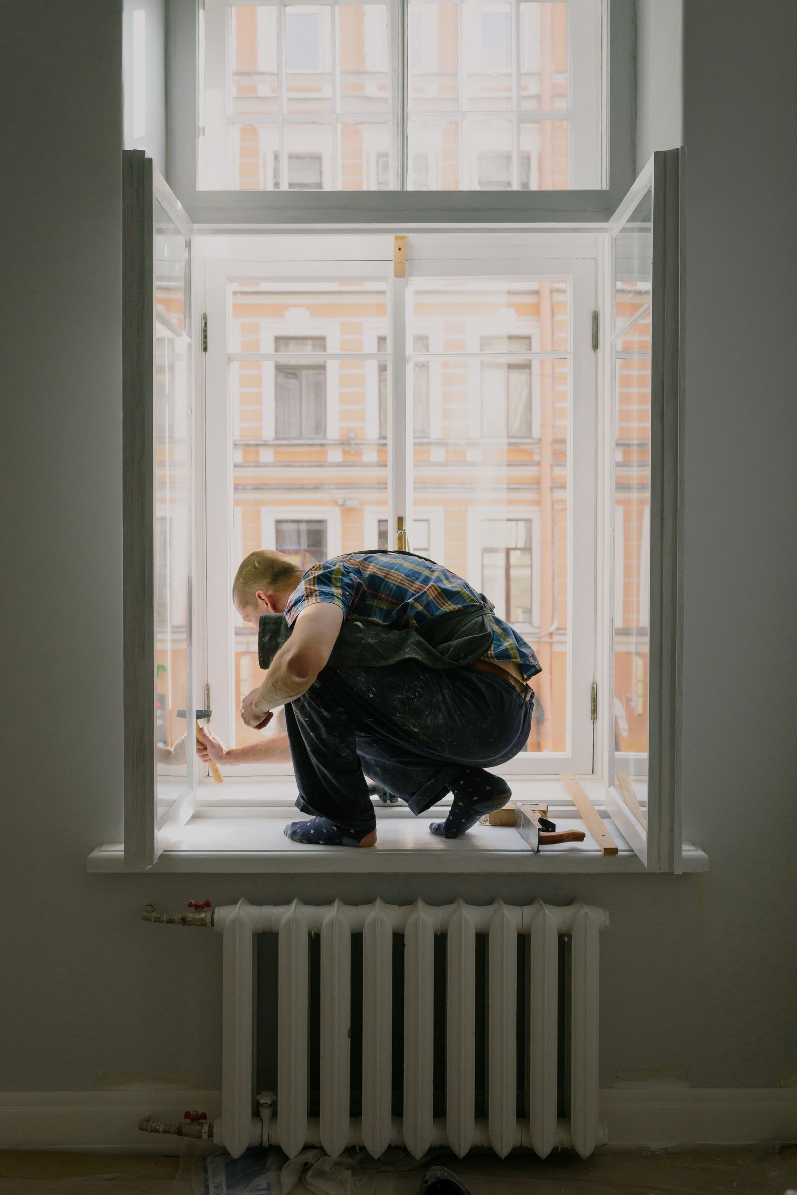 Replacement window detail in a home under renovation
