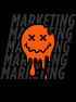 Orange melting smiley face with X eyes, on a black background with repeating grey "CRYPTO" text.