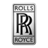 Rolls-Royce Logo mit schwarzem "RR" ineinander verschlungen auf silbernem Hintergrund, "ROLLS" und "ROYCE" in Schwarz.