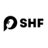Schwarzes Logo mit einem Mikrofon-Symbol in einer Sprechblase und dem Text „SHF“.