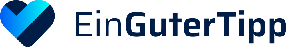 EinGuterTipp-Logo mit blauem Herzsymbol und Häkchen.