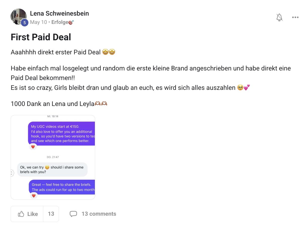 Lena First Paid Deal