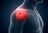 Male shoulder highlighted in red, showing location of pain or injury.