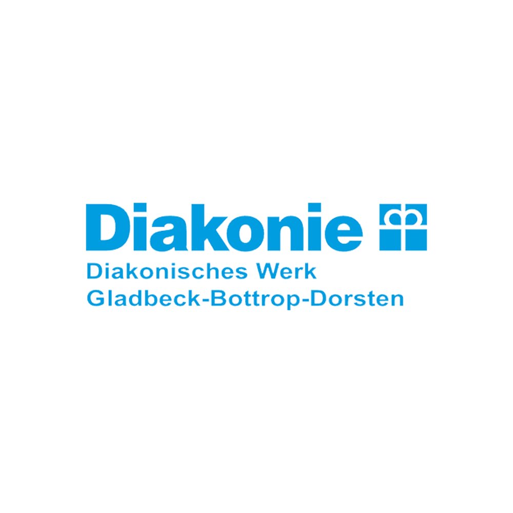 Diakonie Diakonisches Werk Gladbeck-Bottrop-Dorsten Logo auf dunkelgrünem Hintergrund.