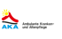 Logo AKA Ambulante Kranken- und Altenpflege mit Sonne, rotem Dach und blauem Schriftzug.