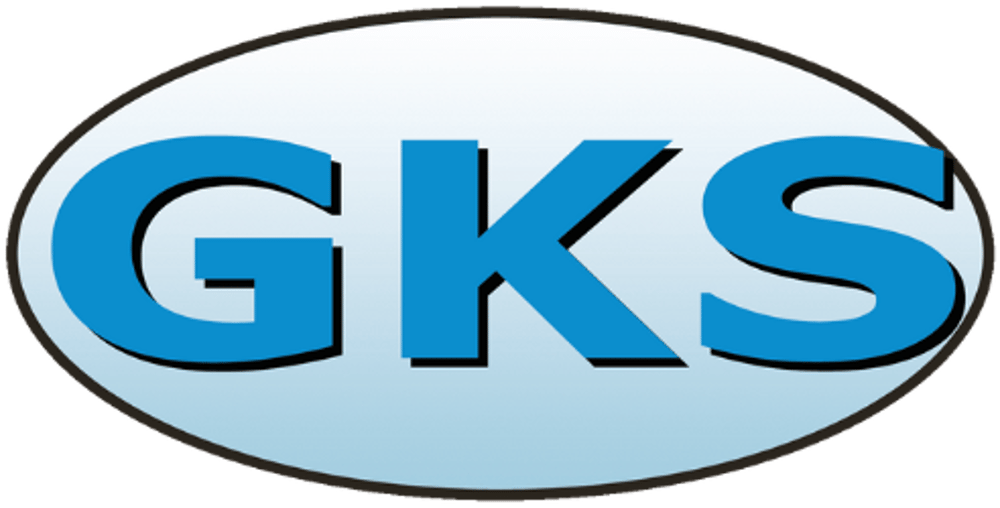 Blaues GKS-Logo auf einem ovalen, weißen Hintergrund.