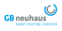 GB neuhaus NANO COATING SURFACE Logo mit kreisförmigem Symbol in Blau und Grau.
