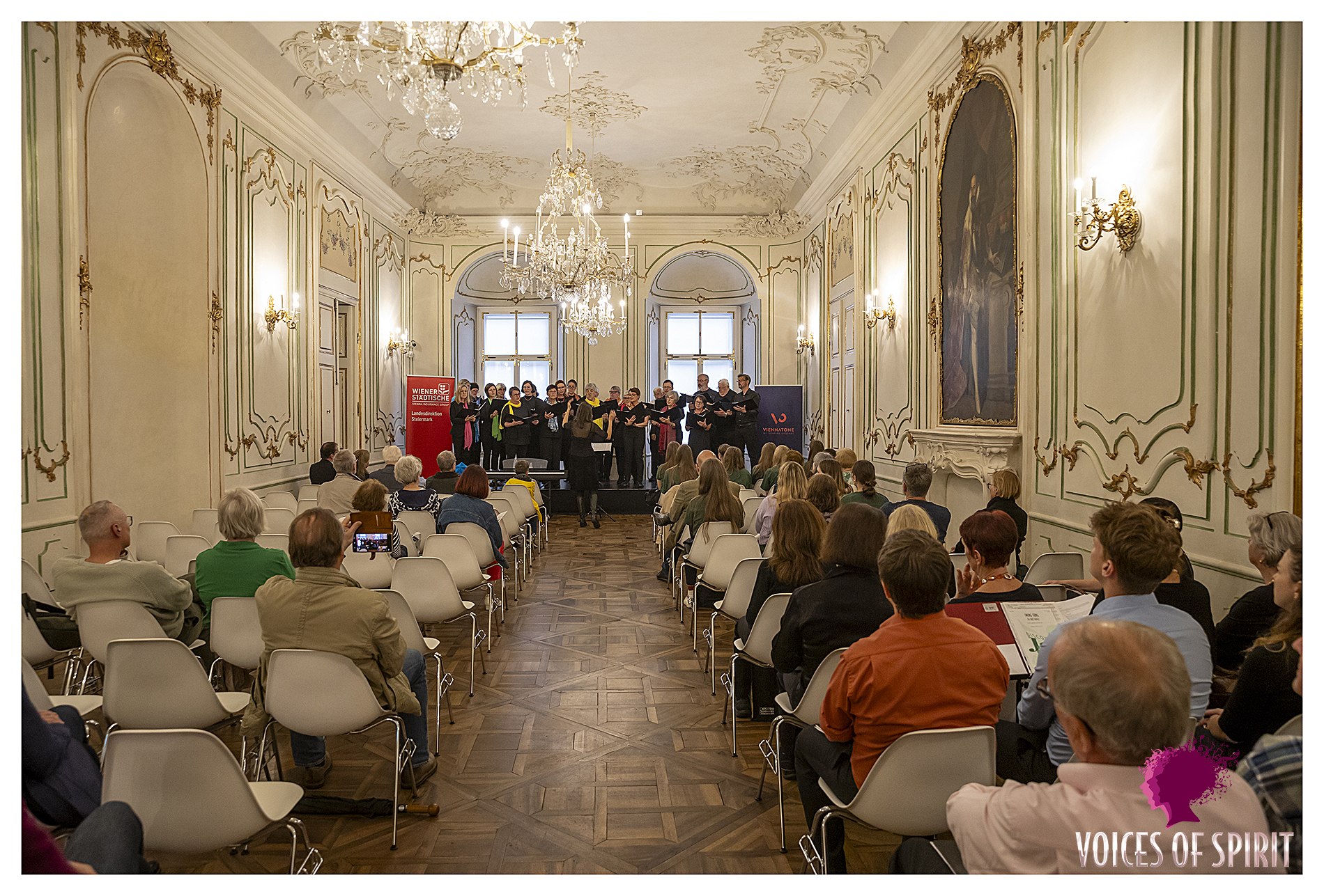 Singkreis Ligist performing in the Prunkraum 207 at the Long Night of Choirs, Voices of Spirit 2024, Graz