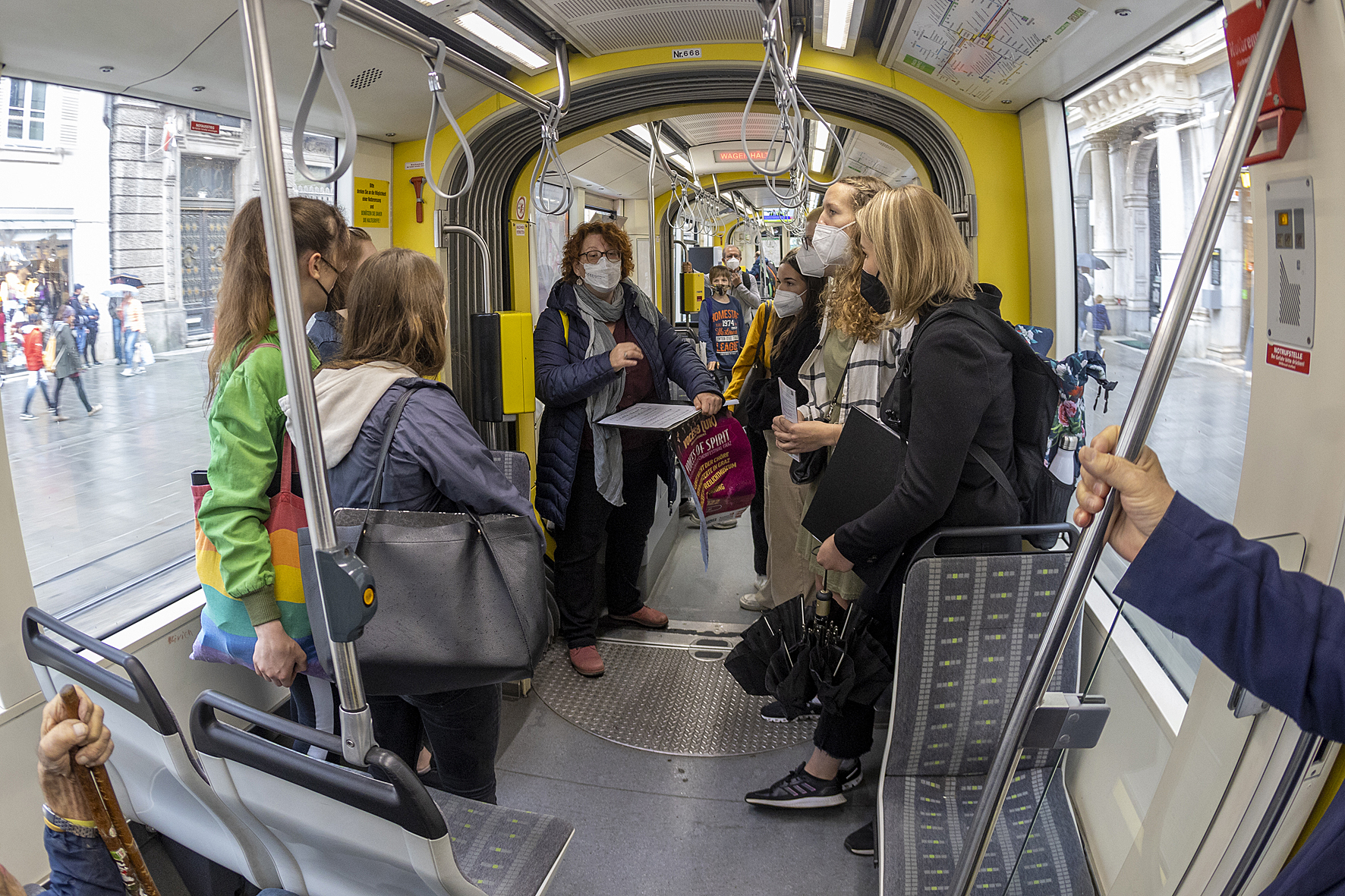 Jugendensemble der MS Wildon singing aboard the singing tram through Graz, Voices of Spirit 2022, Graz