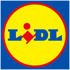 Lidl-Logo: Gelber Kreis mit rotem Rand und rotem Punkt, blauer Schriftzug "LIDL".