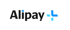 Alipay-Logo mit schwarzem Text "Alipay" und blauem Plus-Symbol rechts.