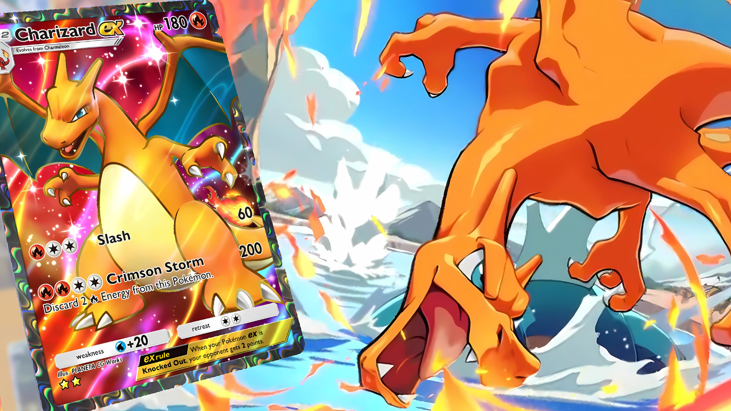 Ein wilder Glurak steht auf einem feurigen Schlachtfeld, bereit zum Kampf im Pokémon-Spiel.