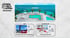 Drei Rechtecke: Oben ein Strandclub-Layout mit Pool, Palmen und Meer; unten links eine Strandbar, rechts ein Poolbett.