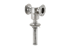 Edelstahl-Absperrventil mit Flanschanschlüssen und einer spiralförmigen Feder am unteren Ende.