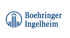 Blue Boehringer Ingelheim logo with a stylised palace graphic on a black background.
