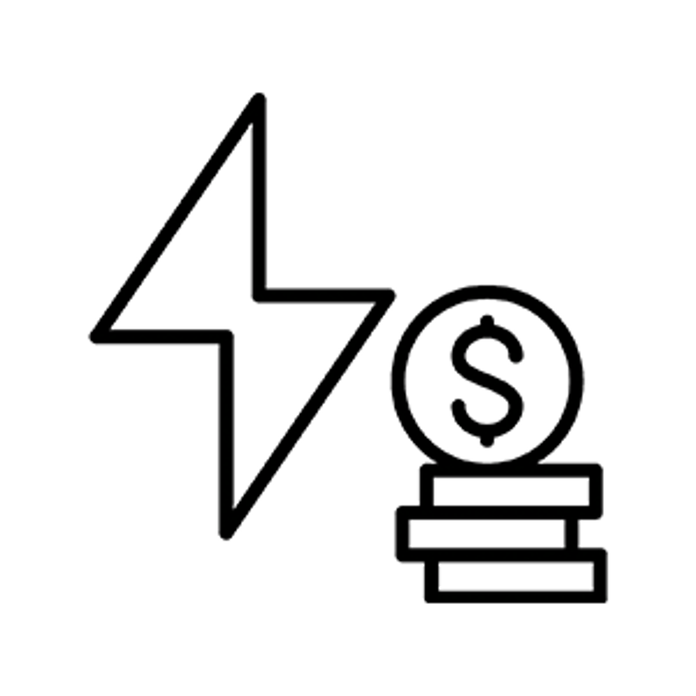 Ein Blitzsymbol neben einem Stapel Münzen mit einem Dollarzeichen.