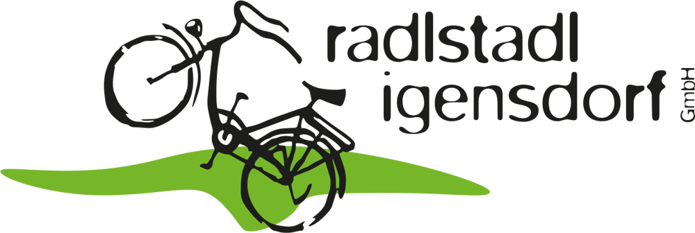 Logo vom Radl Stadl Igensdorf: ein stilisiertes Fahrrad über einem grünen Hügel