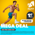Mann in Sportkleidung läuft auf gelbem Hintergrund, McFIT Logo, "1€ MTL. IN DEN ERSTEN 6 MONATEN", "MEGA DEAL NUR FÜR KURZE ZEIT".