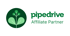 Pipedrive Affiliate Partner Logo: grünes Blattmotiv in Kreis links, Text "pipedrive Affiliate Partner" rechts.