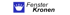 Logo: eine weiße Krone in einem blauen Quadrat neben dem Text "Fenster Kronen".