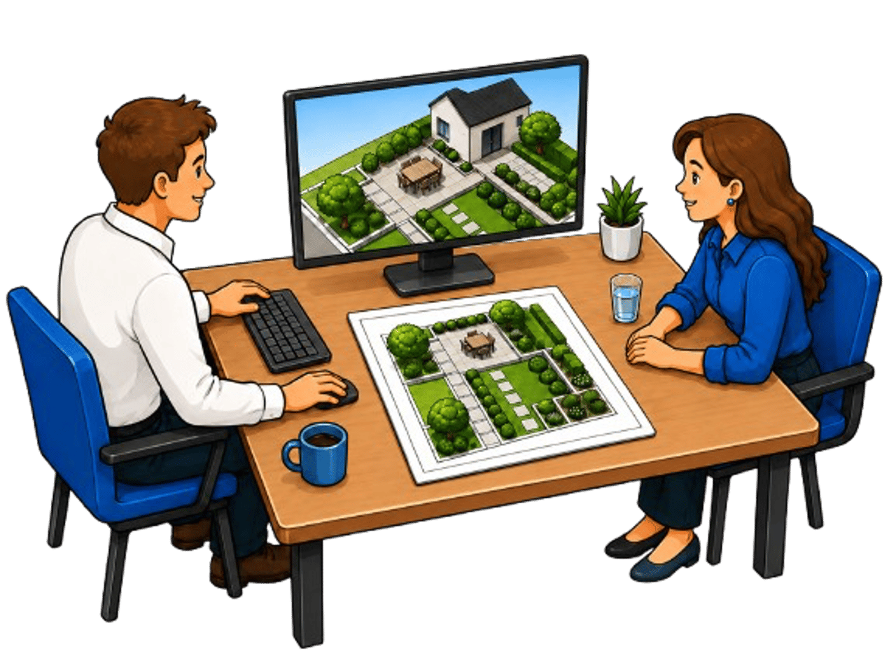 3D-Gartenplanung am Monitor und als Zeichnung