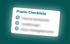 Weiße Karte mit der Überschrift Praxis-Checkliste und drei abgehakten Symbolen auf grünem Hintergrund.