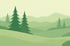 Grüne Landschaft mit einem Tal, sanften Hügeln und Nadelbäumen.