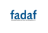 Fadaf Logo, blauer Text auf weißem Hintergrund: "fadaf" und "Fachverband Deutsch als Fremd- und Zweitsprache e.V."
