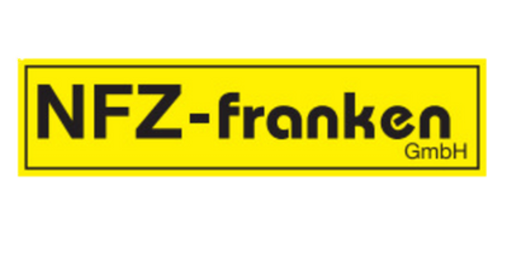 Logo mit schwarzem Text "NFZ-franken GmbH" auf gelbem Hintergrund mit schwarzem Rand.